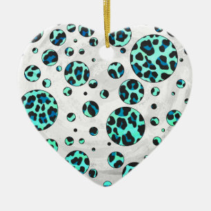 Leopard Black and Teal Print Ceramic Tree Decoration