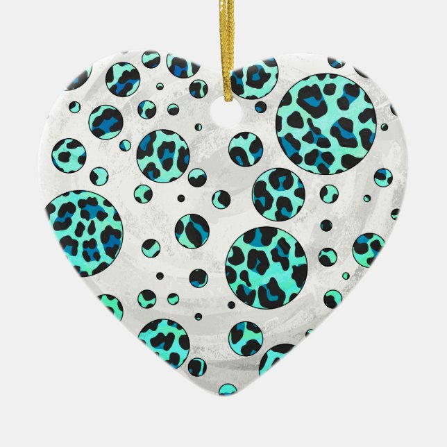 Leopard Black and Teal Print Ceramic Tree Decoration (Front)