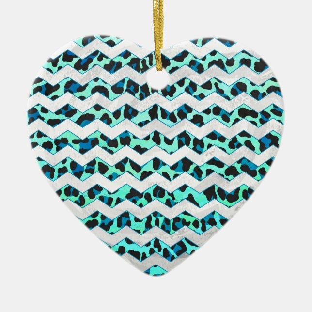 Leopard Black and Teal Print Ceramic Tree Decoration (Front)