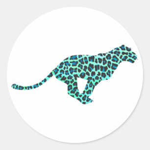 Leopard Black and Teal Print Classic Round Sticker