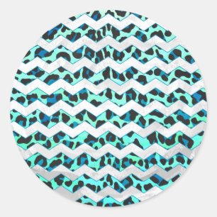 Leopard Black and Teal Print Classic Round Sticker
