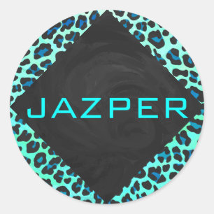 Leopard Black and Teal Print Classic Round Sticker
