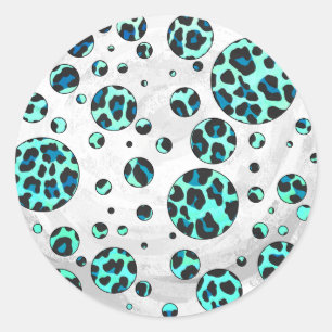 Leopard Black and Teal Print Classic Round Sticker