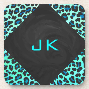 Leopard Black and Teal Print Coaster