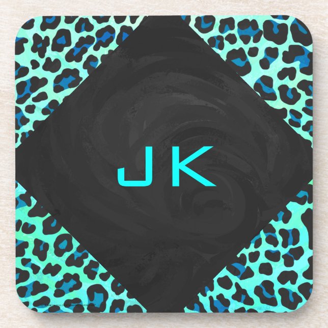Leopard Black and Teal Print Coaster (Front)