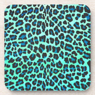 Leopard Black and Teal Print Coaster