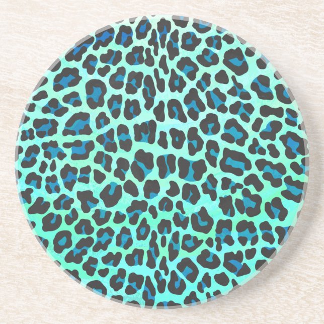 Leopard Black and Teal Print Coaster (Front)