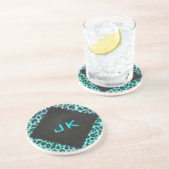 Leopard Black and Teal Print Coaster (Side)