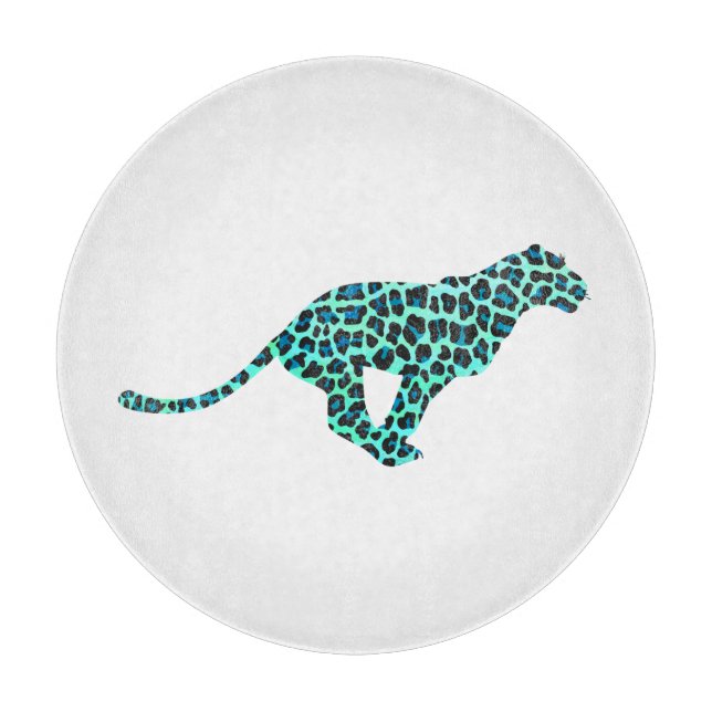 Leopard Black and Teal Print Cutting Board (Front)