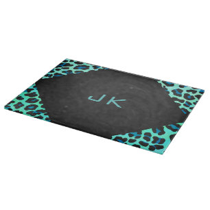 Leopard Black and Teal Print Cutting Board