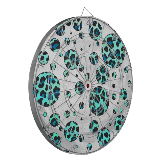 Leopard Black and Teal Print Dartboard (Front Left)