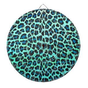 Leopard Black and Teal Print Dartboard