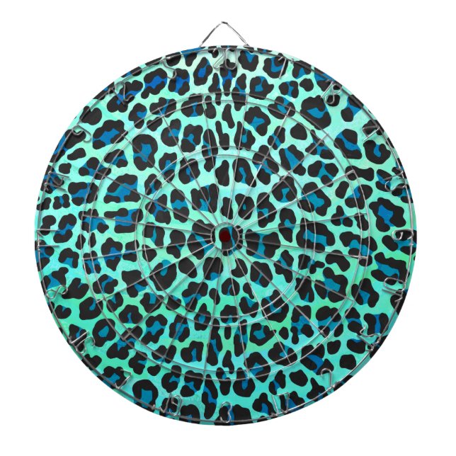 Leopard Black and Teal Print Dartboard (Front)
