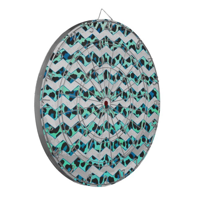 Leopard Black and Teal Print Dartboard (Front Left)