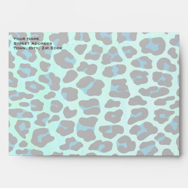 Leopard Black and Teal Print Envelope (Front)