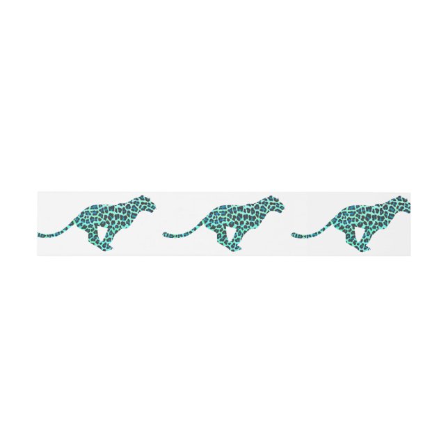 Leopard Black and Teal Print Invitation Belly Band (Flat)