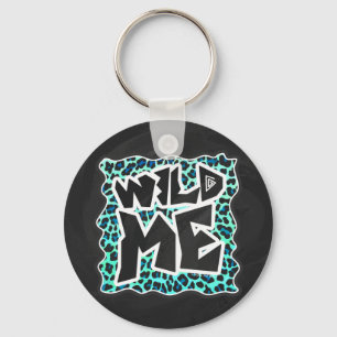 Leopard Black and Teal Print Key Ring