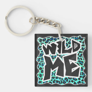 Leopard Black and Teal Print Key Ring