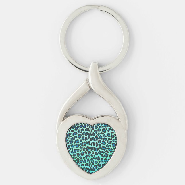 Leopard Black and Teal Print Key Ring (Front)
