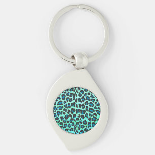 Leopard Black and Teal Print Key Ring