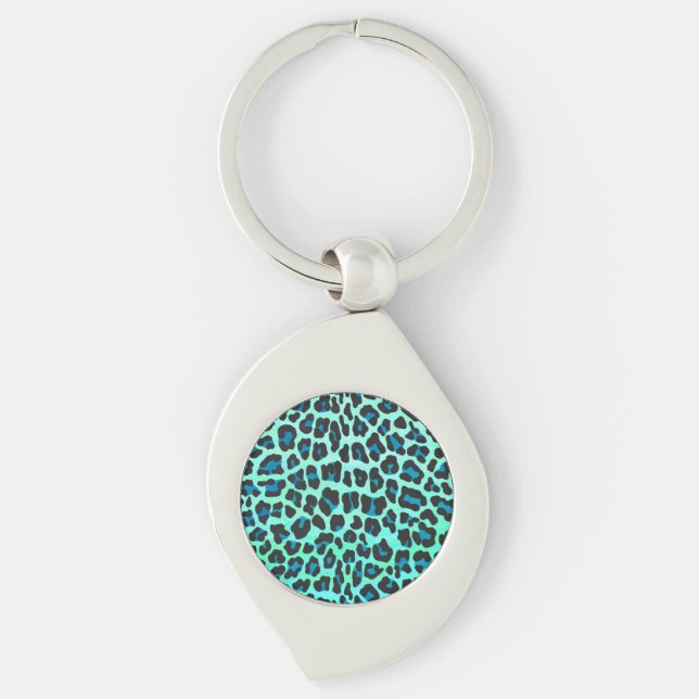 Leopard Black and Teal Print Key Ring (Front)