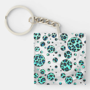 Leopard Black and Teal Print Key Ring