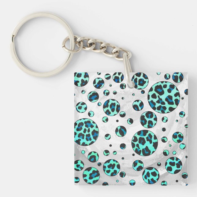 Leopard Black and Teal Print Key Ring (Front)