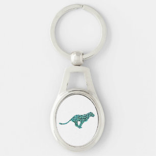 Leopard Black and Teal Print Key Ring