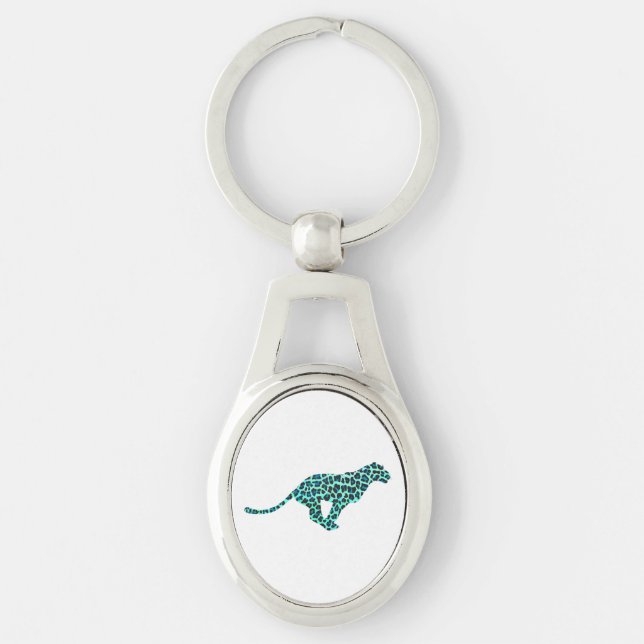 Leopard Black and Teal Print Key Ring (Front)