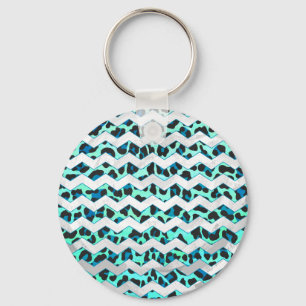 Leopard Black and Teal Print Key Ring