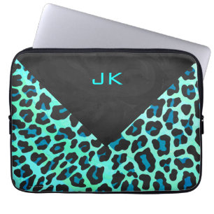 Leopard Black and Teal Print Laptop Sleeve