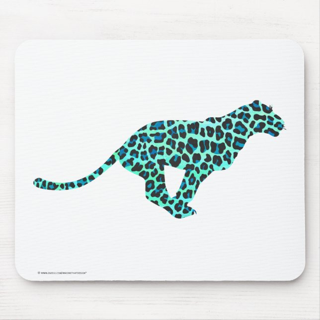 Leopard Black and Teal Print Mouse Mat (Front)