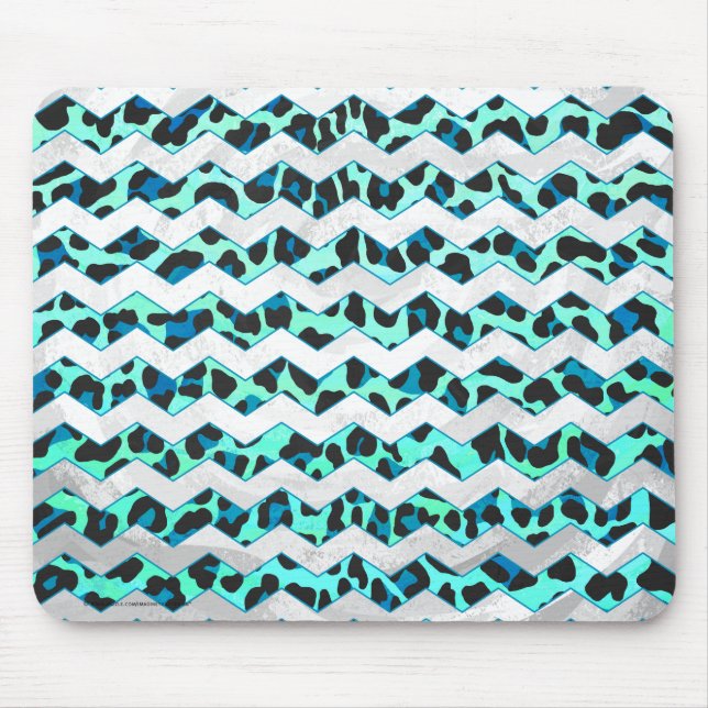 Leopard Black and Teal Print Mouse Mat (Front)