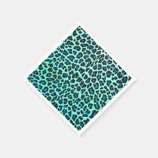 Leopard Black and Teal Print Napkin (Corner)