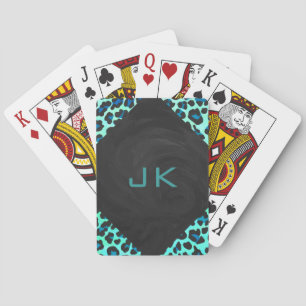 Leopard Black and Teal Print Playing Cards