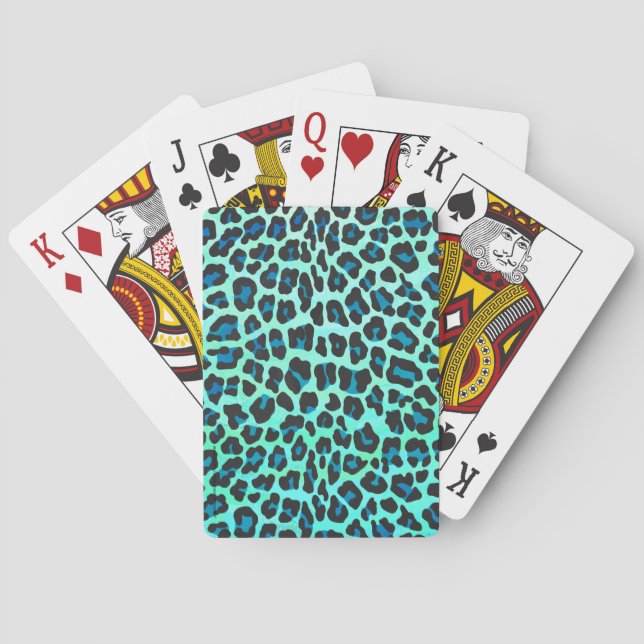 Leopard Black and Teal Print Playing Cards (Back)