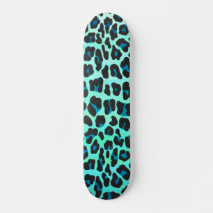 Leopard Black and Teal Print Skateboard