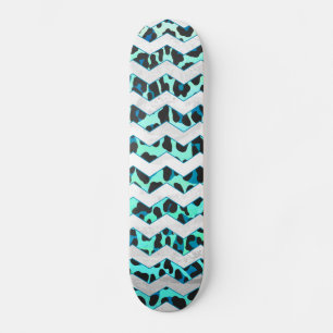 Leopard Black and Teal Print Skateboard