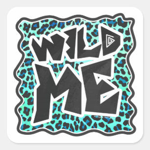 Leopard Black and Teal Print Square Sticker