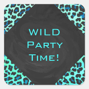 Leopard Black and Teal Print Square Sticker