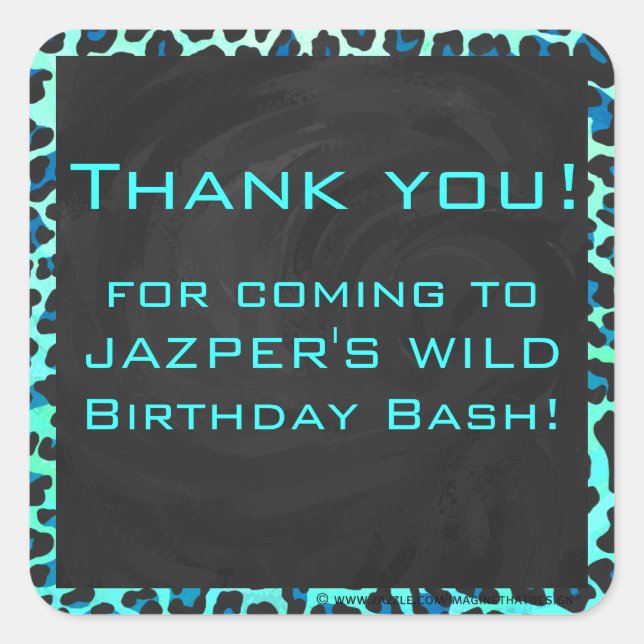 Leopard Black and Teal Print Square Sticker (Front)
