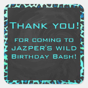 Leopard Black and Teal Print Square Sticker