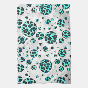 Leopard Black and Teal Print Tea Towel