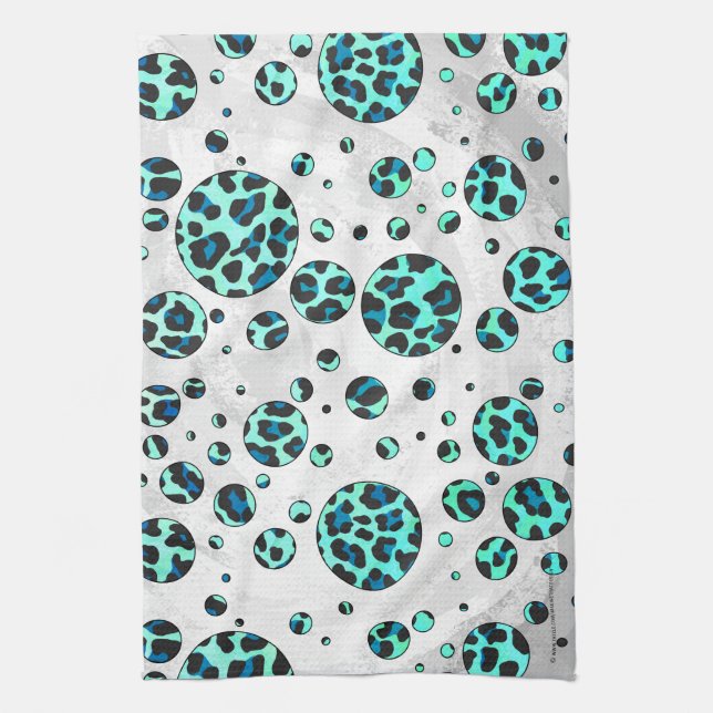 Leopard Black and Teal Print Tea Towel (Vertical)