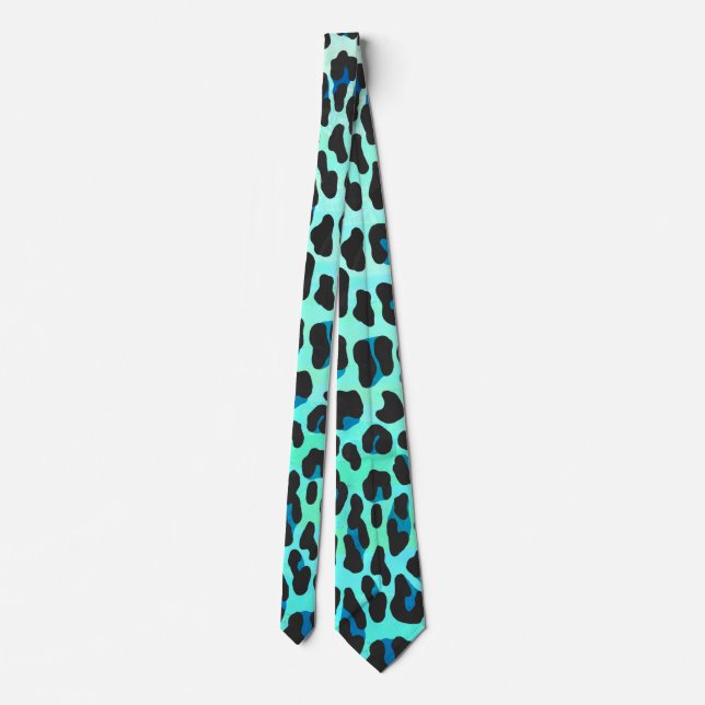 Leopard Black and Teal Print Tie (Back)