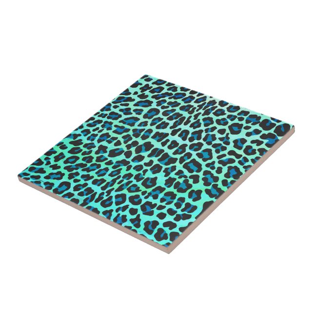 Leopard Black and Teal Print Tile (Side)