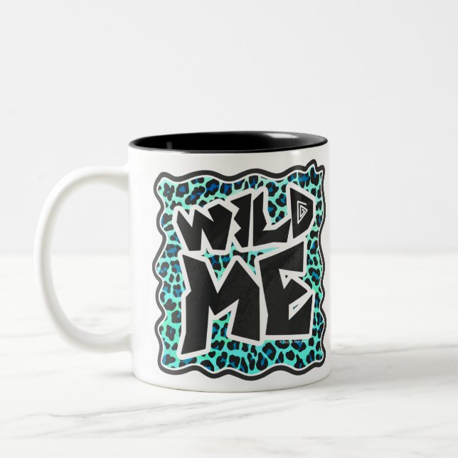 Leopard Black and Teal Print Two-Tone Coffee Mug (Left)