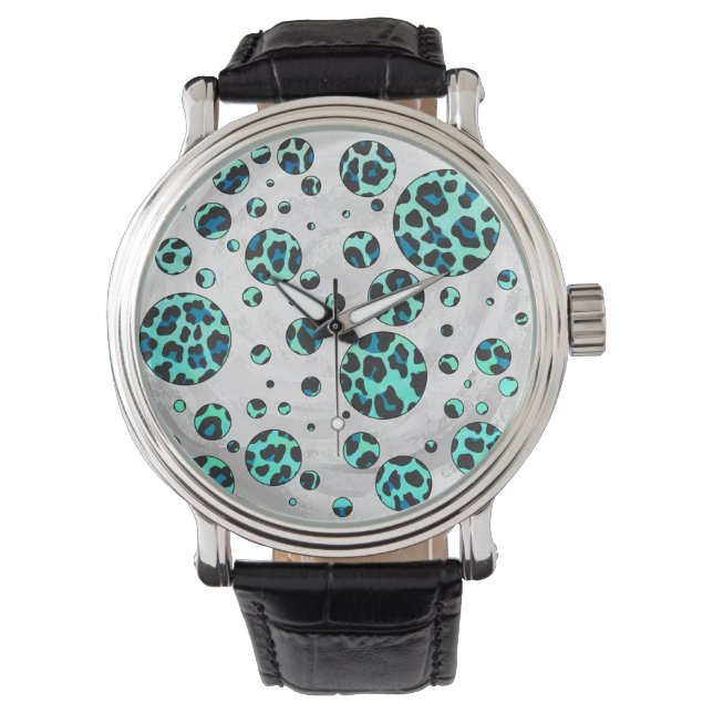 Leopard Black and Teal Print Watch (Front)
