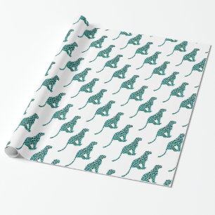 Leopard Black and Teal Print Wrapping Paper