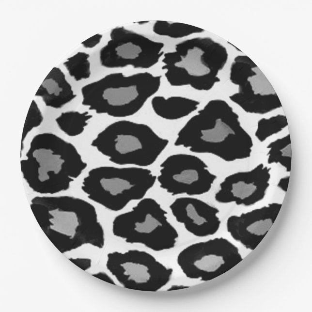 Leopard- Black and White Paper Plate (Front)